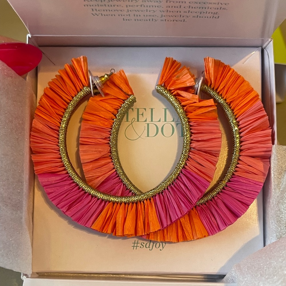 Ombré Raffia Hoop Earrings